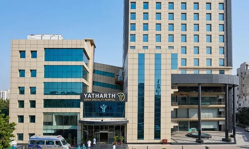 Yatharth Super Speciality Hospital building and main entrance